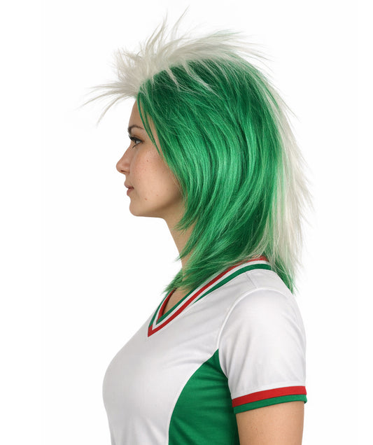 Nigeria Flag 80's  Mullet Green and White Wig