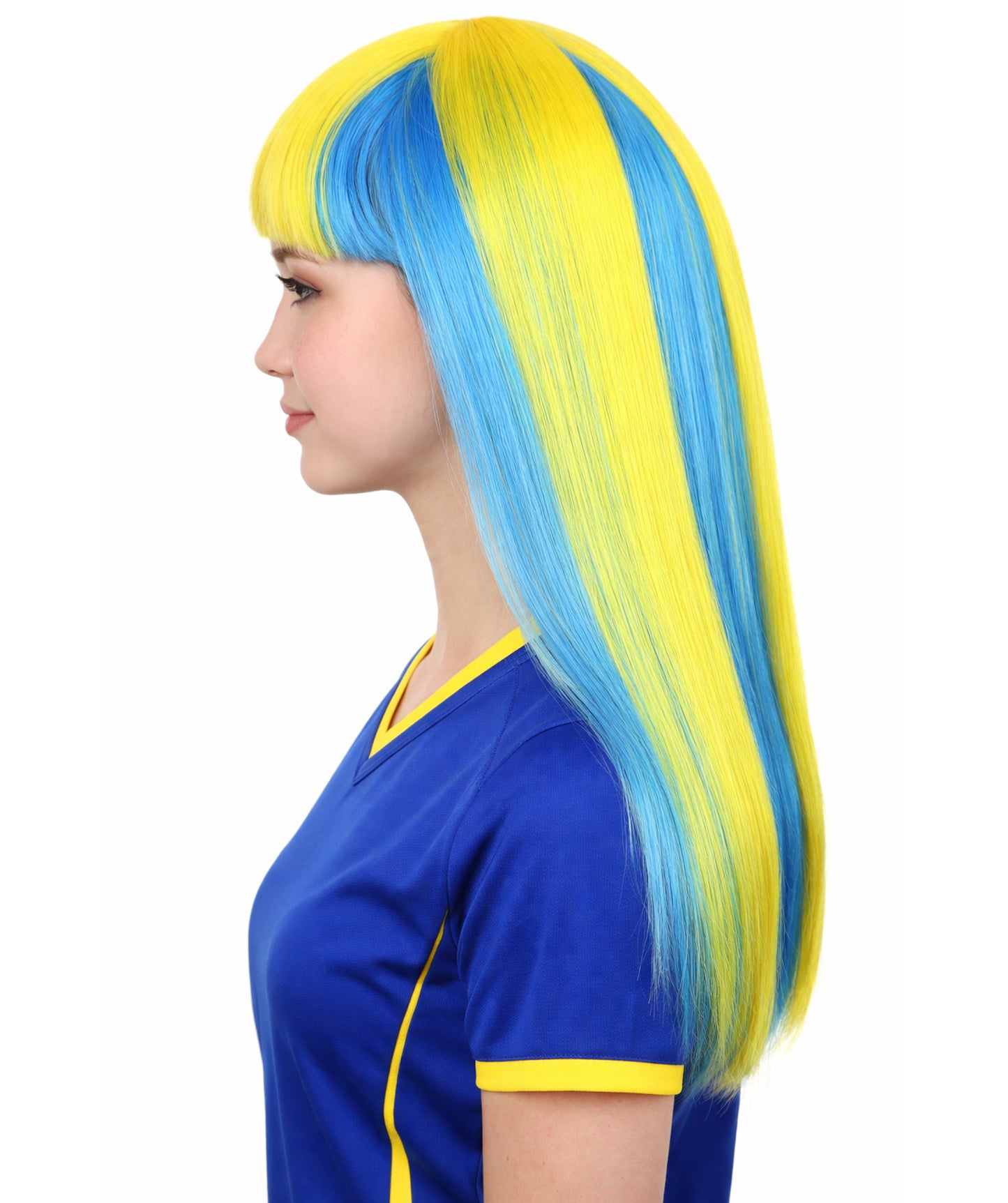 Sweden Flag Long Bob Yellow and Blue Wig