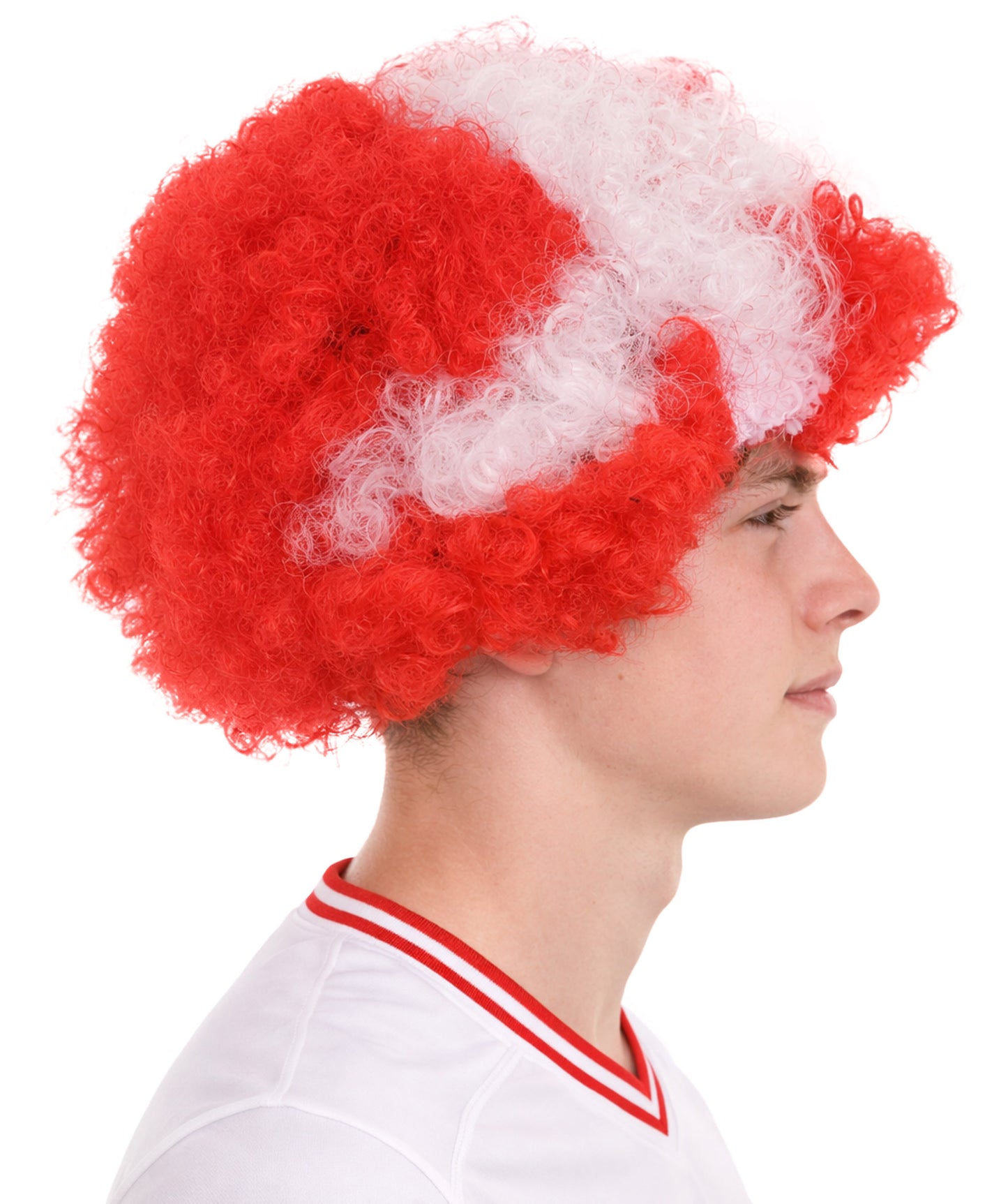 Denmark Flag Afro Red and White Wig