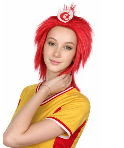 Tunisia Flag 80's Mullet Red and White Wig