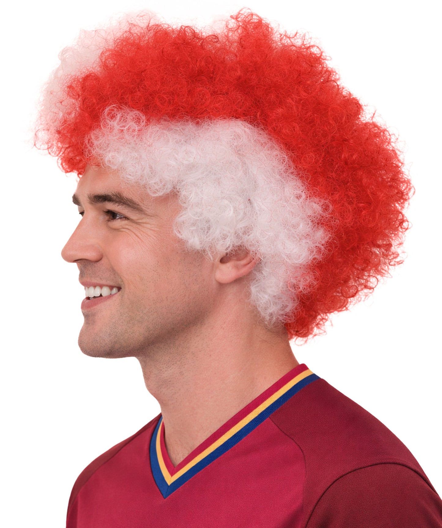 Atletico de Madrid Afro Wigs | Jumbo Super Size Red White Wig