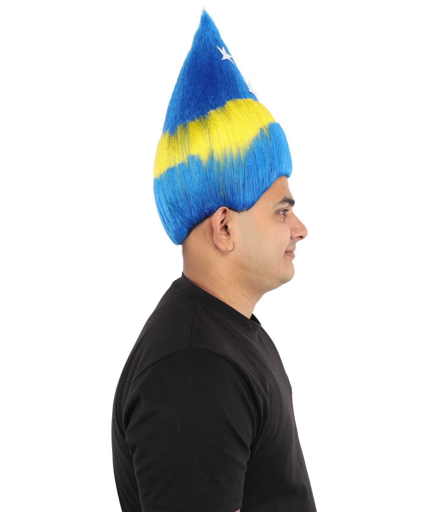 HPO Adult Unisex Curacao Flag Multicolor Troll Wig | 15 Inch Upright Spiked Texture Breathable Fit | Sports Event National Holiday Parade Soccer Match Fan Gear
