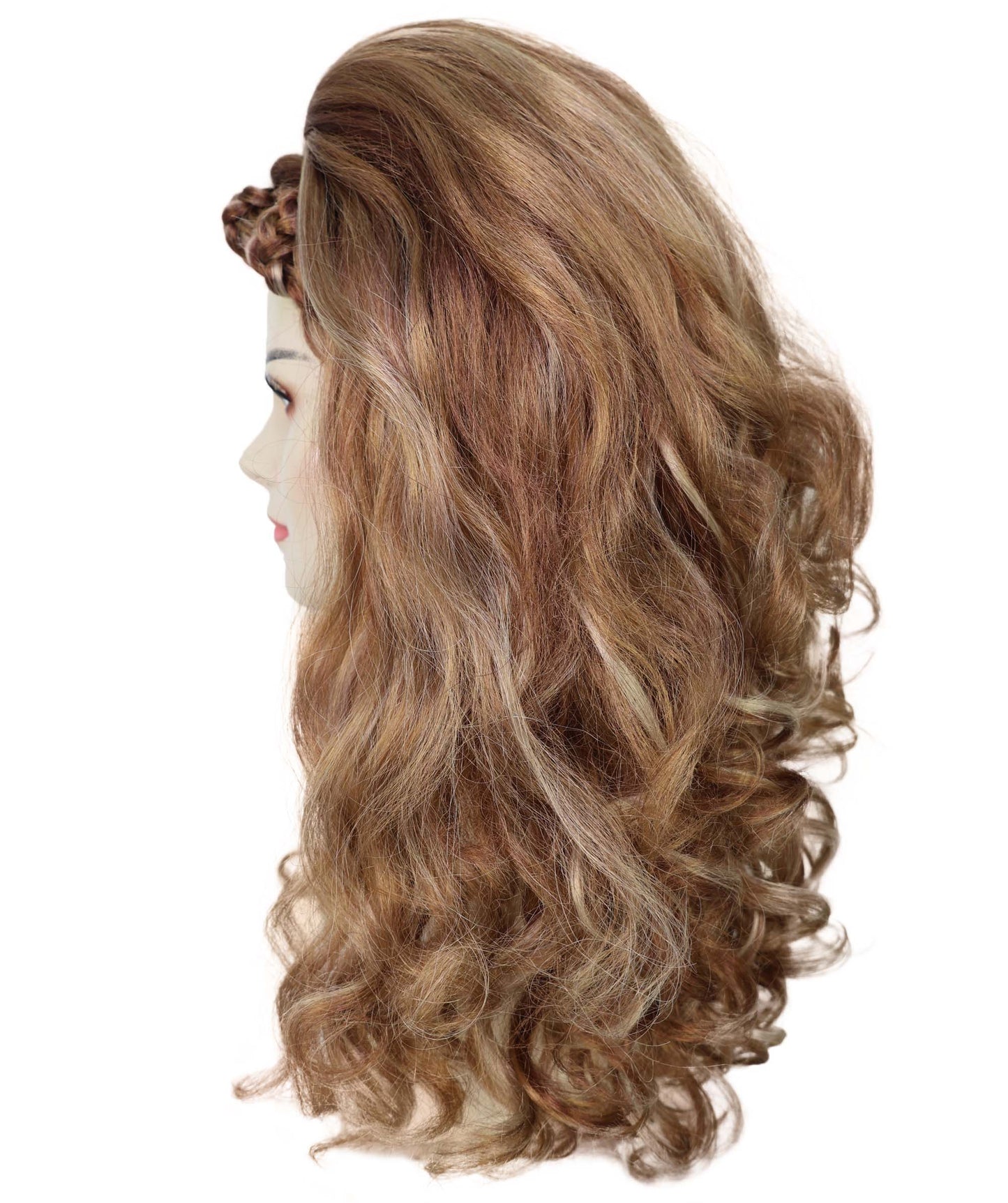 HPO Adult Women's Drag Queen Inspired Long Voluminous Multiple color Wig with Front Braid | Drag Queen & Performance Wig | Breathable Capless Cap