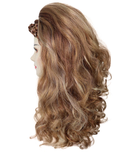 HPO Adult Women's Drag Queen Inspired Long Voluminous Multiple color Wig with Front Braid | Drag Queen & Performance Wig | Breathable Capless Cap