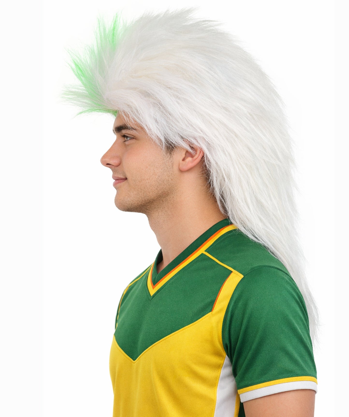 Green and White Split Color Spiky Mullet Style Sports Wig |