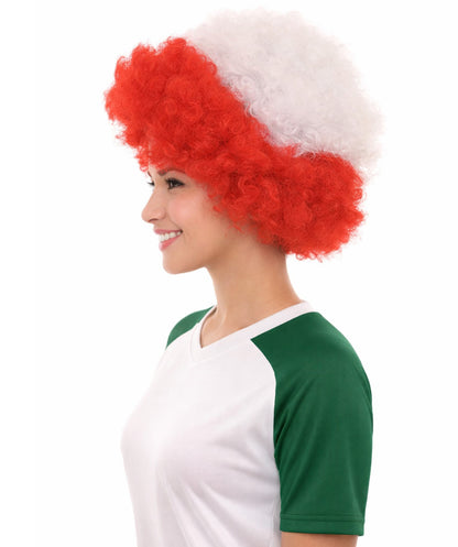 Poland Flag Sport Afro Red and White Wig