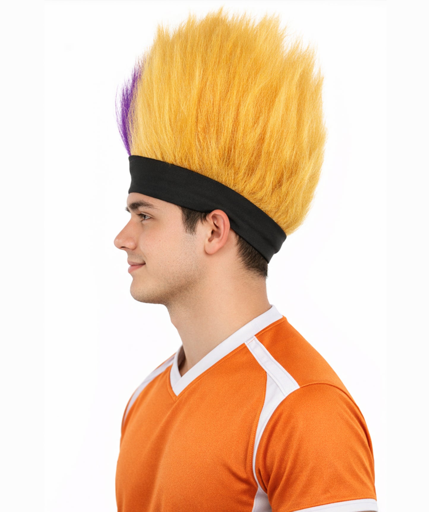 Men's Purple and Golden Spiky Mohawk Style Wig |