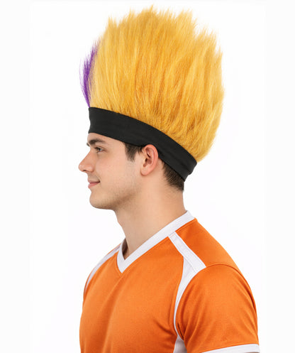 Men's Purple and Golden Spiky Mohawk Style Wig |