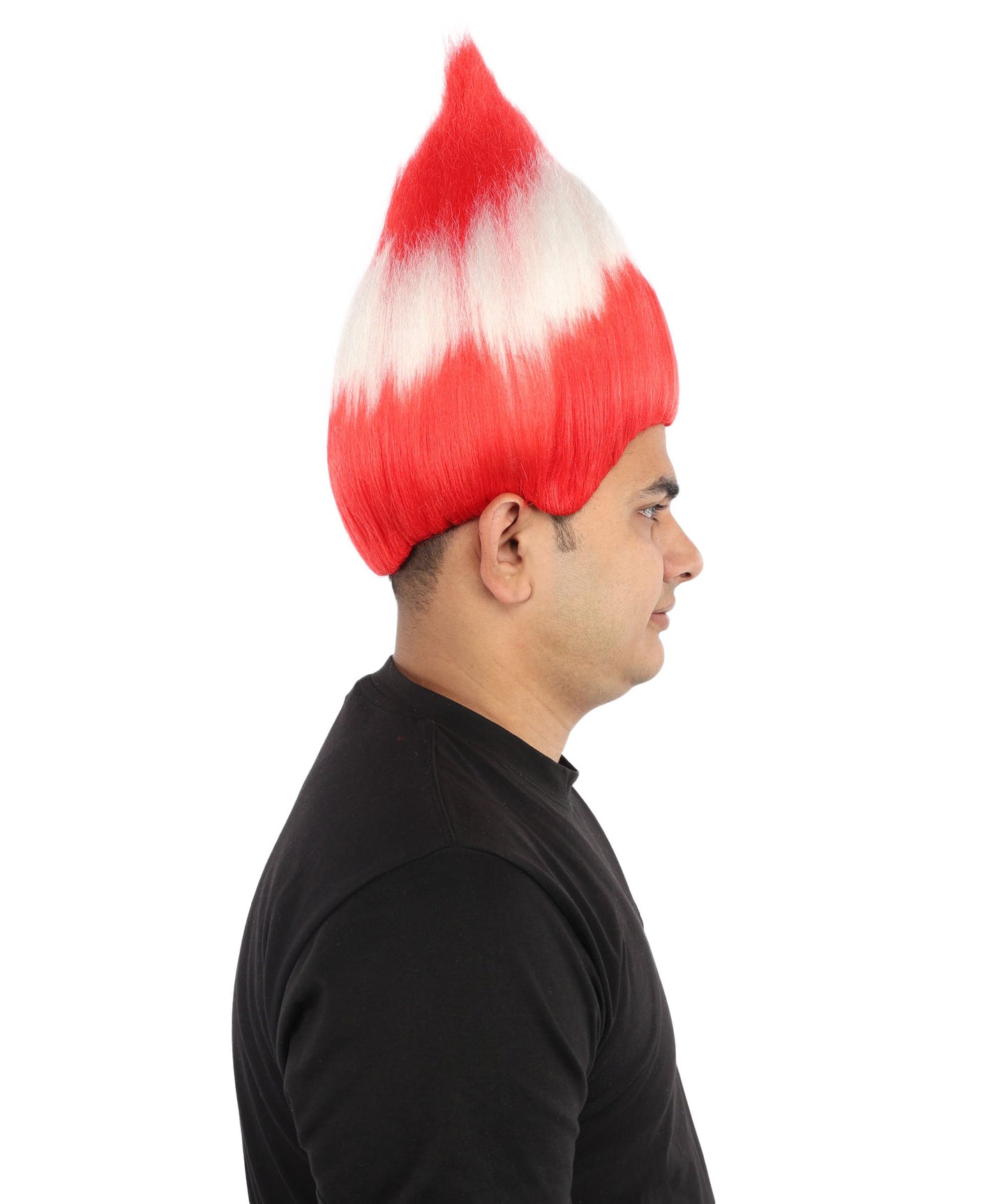 HPO Adult Austria Flag Troll Wig | 15 Inch Upright Spiked Red White Stripe Design | Sports Event National Holiday Parade Soccer Match Fan Gear