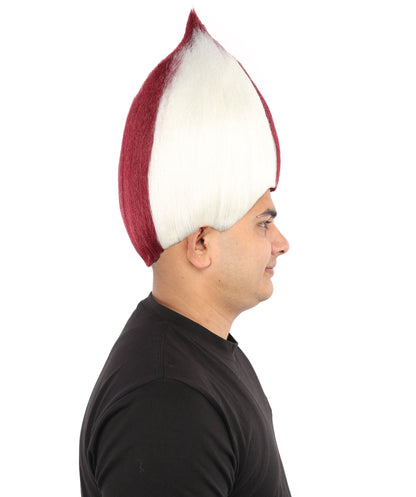 HPO Adult Unisex Qatar Flag-Inspired Maroon & White Sport Troll Wig Troll Wig – Spiky Synthetic Hair with Capless Cap | Ideal for Sports, Cosplay, and National Events