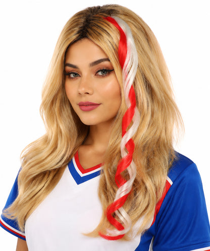 Adult Women's International Curly Hair Extension | Coiled red and white synthetic fibers featuring a twisted attachment design | Ideal for party, Halloween, cosplay, theater, drag, performance, costume events