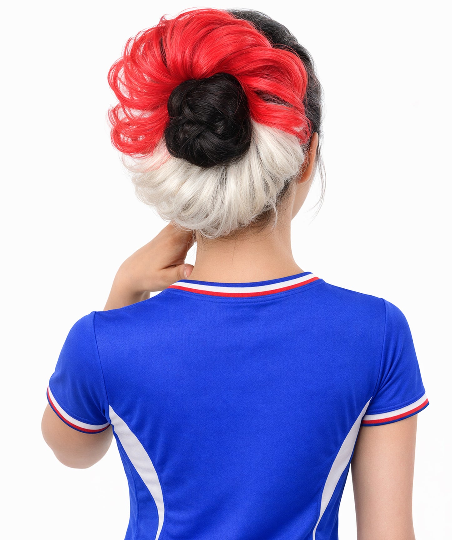 Adult Women's International Flag Hair Scrunchie Blonde and Red | Crafted from Flame-retardant Synthetic Febric | Ideal for party,  cosplay, theater, drag, performance, costume events
