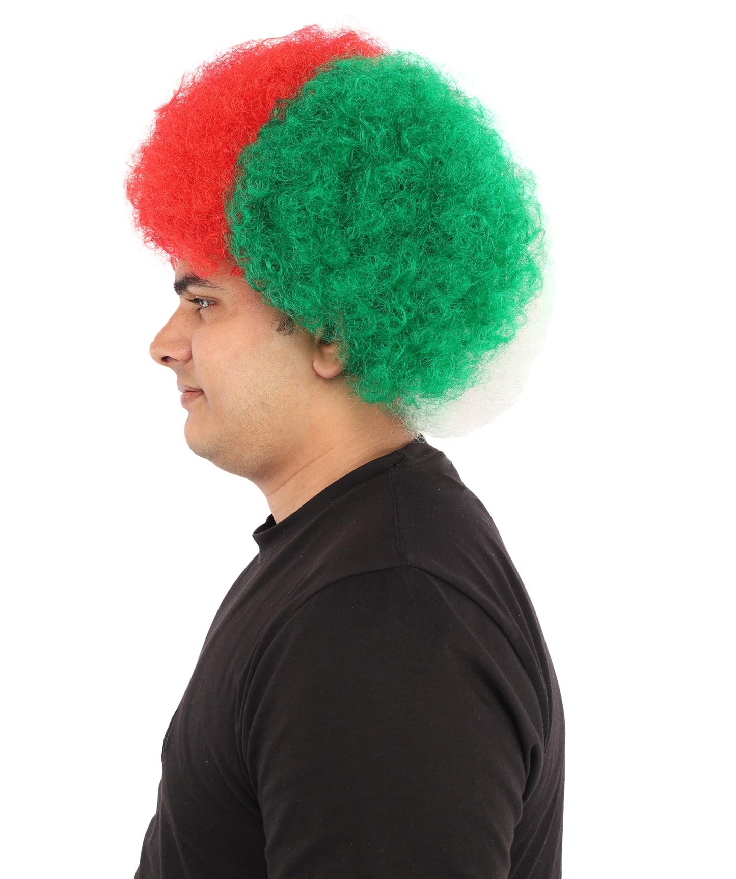 HPO Adult Unisex Jordan Flag Clown Wig – Curly Red, Black, and Green Sport Hairpiece | Ideal for  National Celebrations & Parties