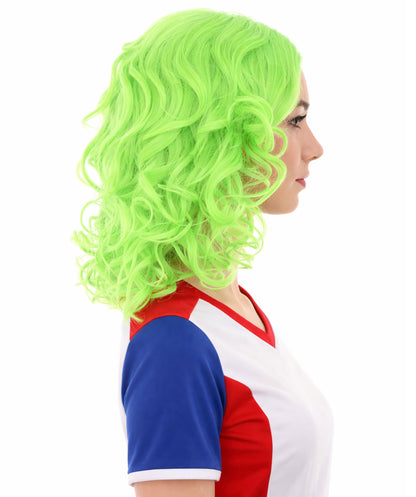 Womens Neon Green Curly Wave Wigs | Premium Breathable Capless Cap