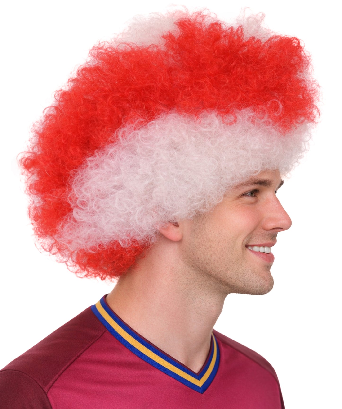 Atletico de Madrid Afro Wigs | Jumbo Super Size Red White Wig