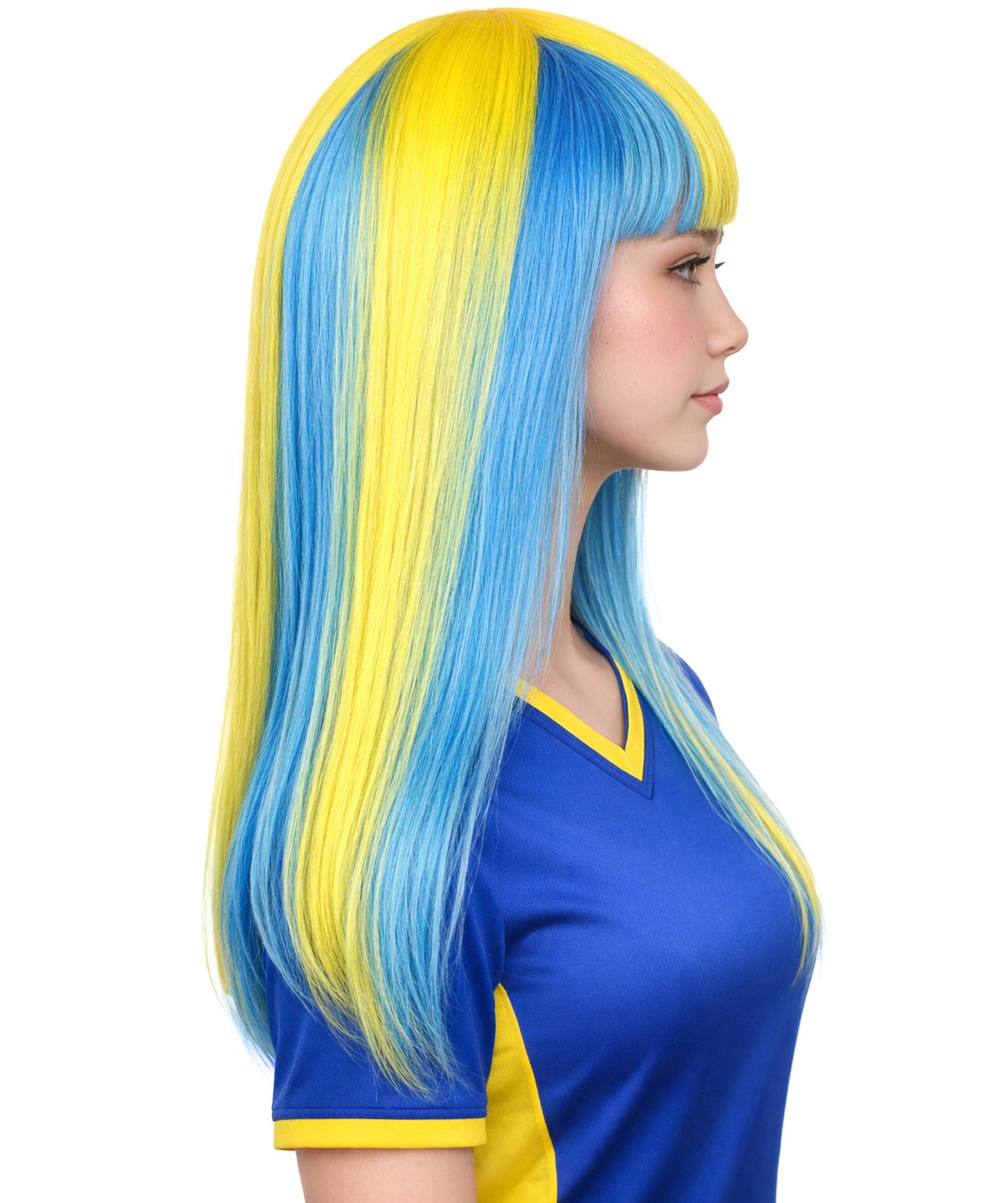 Sweden Flag Long Bob Yellow and Blue Wig