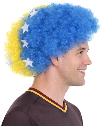 Bosnia and Herzegovina Afro Blue and Yellow Wig