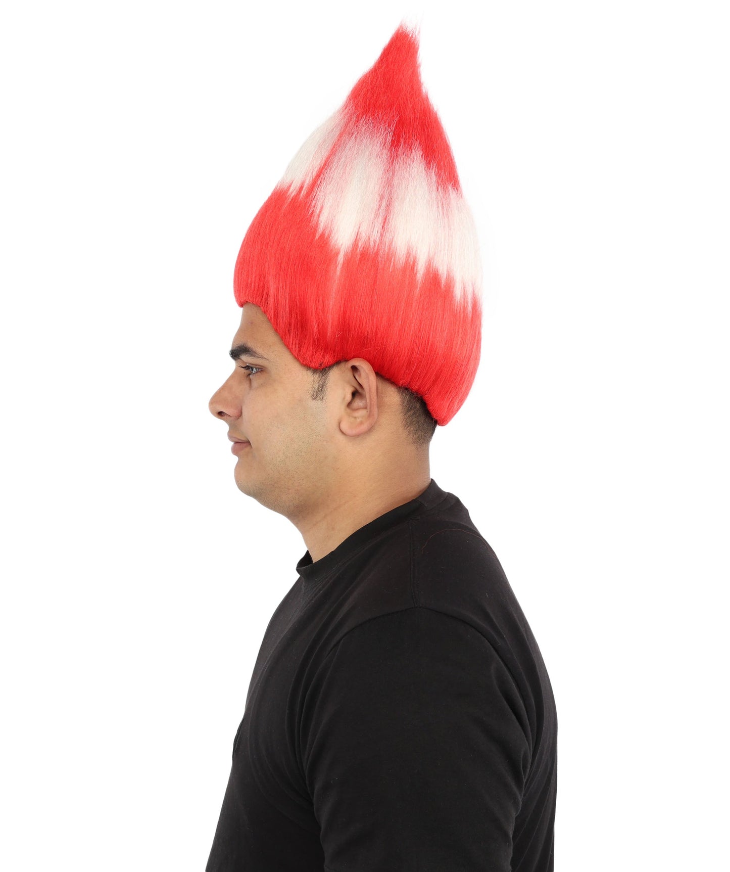 HPO Adult Austria Flag Troll Wig | 15 Inch Upright Spiked Red White Stripe Design | Sports Event National Holiday Parade Soccer Match Fan Gear