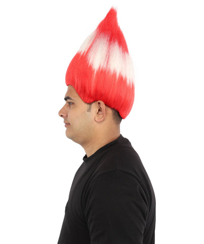 HPO Adult Austria Flag Troll Wig | 15 Inch Upright Spiked Red White Stripe Design | Sports Event National Holiday Parade Soccer Match Fan Gear
