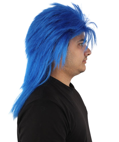 HPO Adult Two Tone Spirit Wig | Blue and White Messy Mullet Flame-retardant Synthetic Fiber | Halloween Themed Party Baseball Stadium Accessory