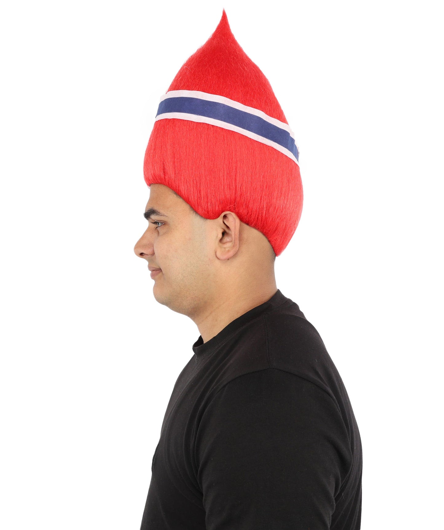 HPO Adult Unisex Norway Flag Troll Wig – Red White Navy Spiky Hair with Capless Cap | Fan Wig for Sports Events, National Celebrations & Parties