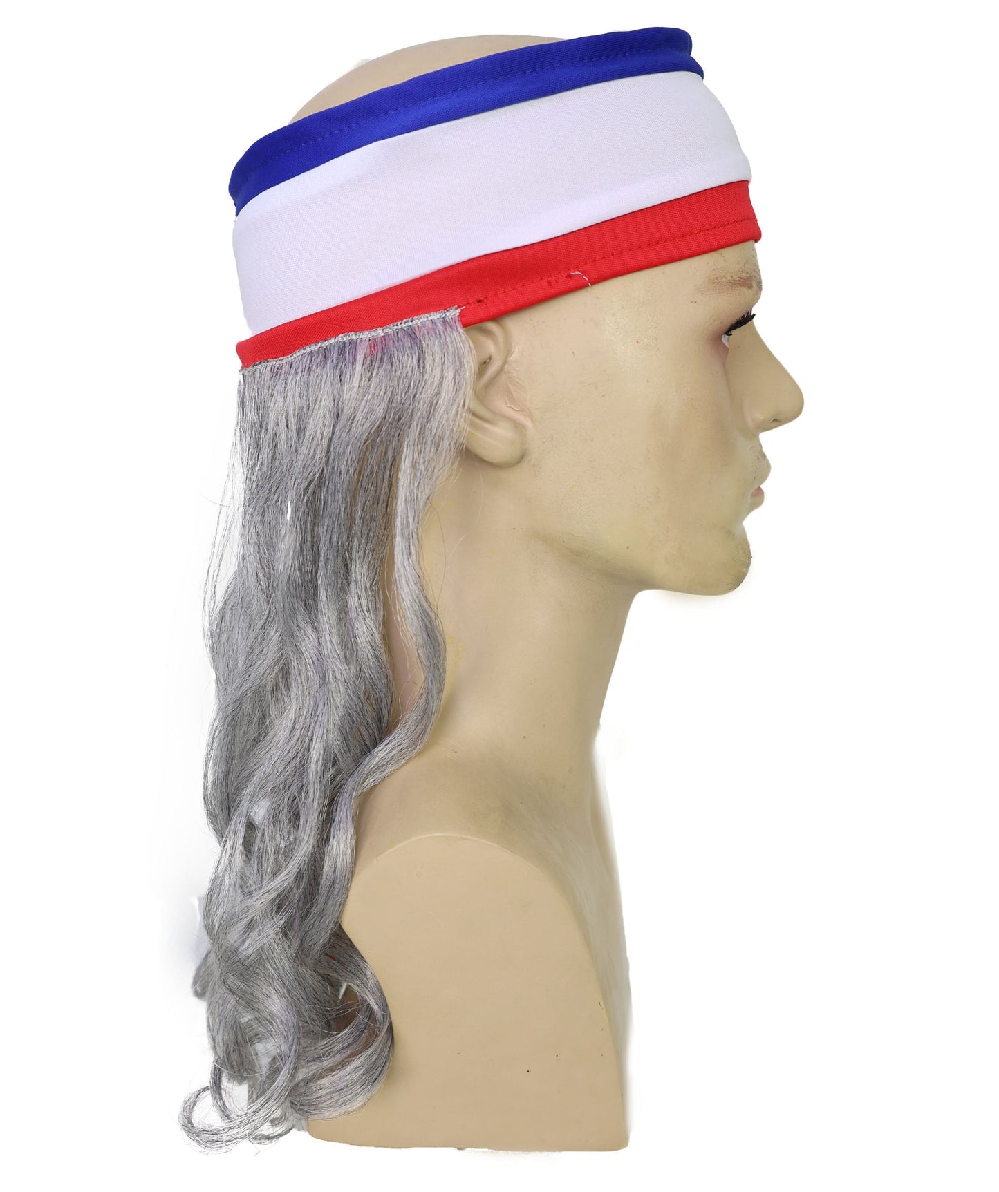 USA Flag Mullet Headband Wig for Men | Red White Blue Hair with Built-In Stretch Band | Funny Costume Accessory for Parties, BBQs, Tailgates