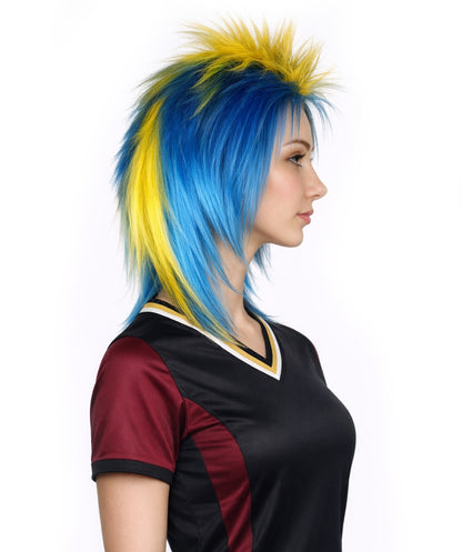 Sweden Flag 80's  Mullet Blue and Yellow Wig