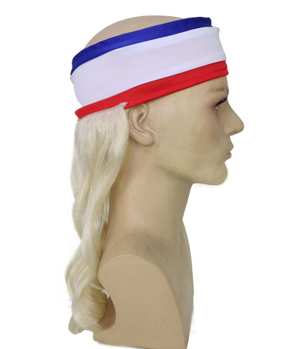 USA Flag Mullet Headband Wig for Men | Red White Blue Hair with Built-In Stretch Band | Funny Costume Accessory for Parties, BBQs, Tailgates