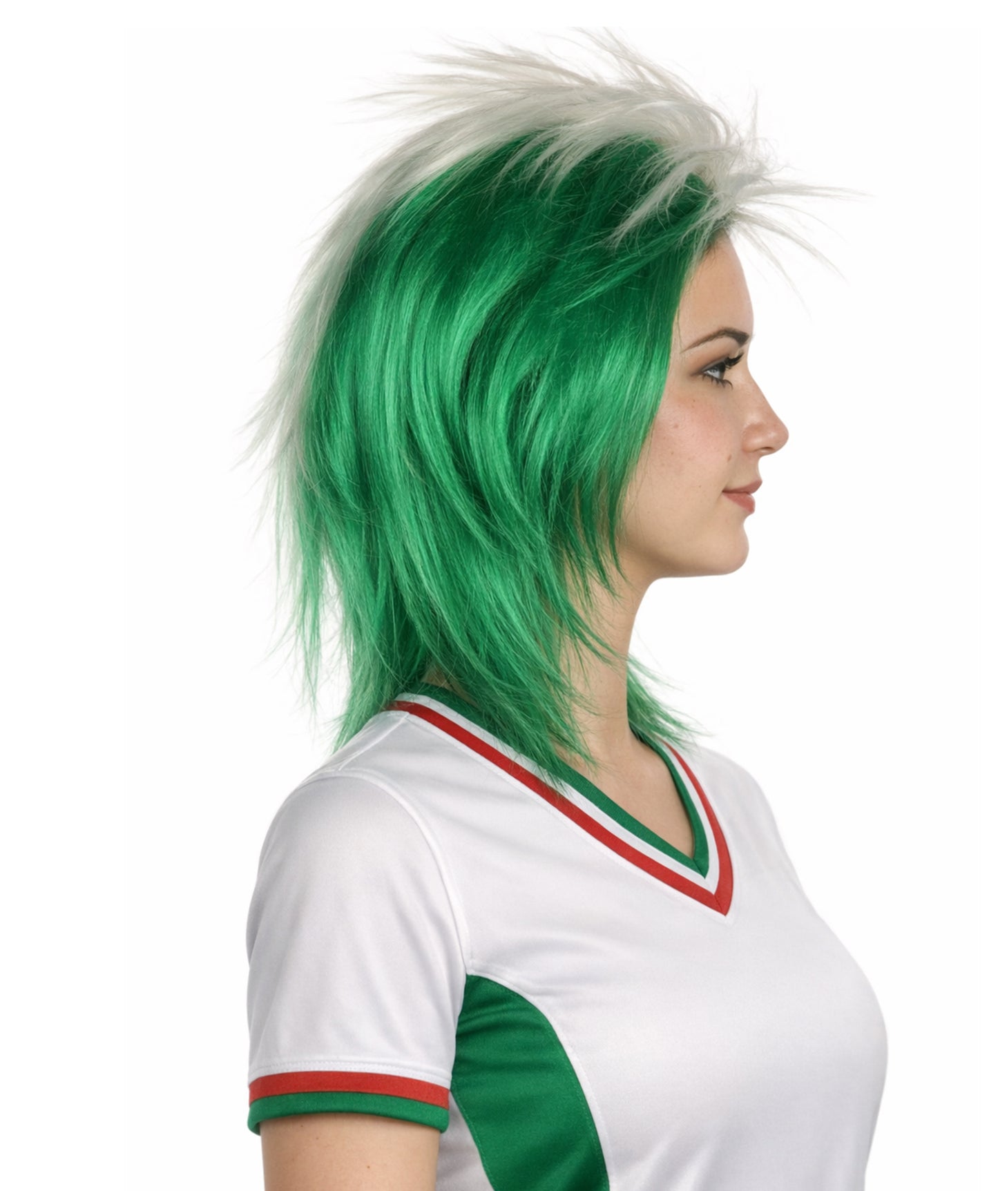 Nigeria Flag 80's  Mullet Green and White Wig
