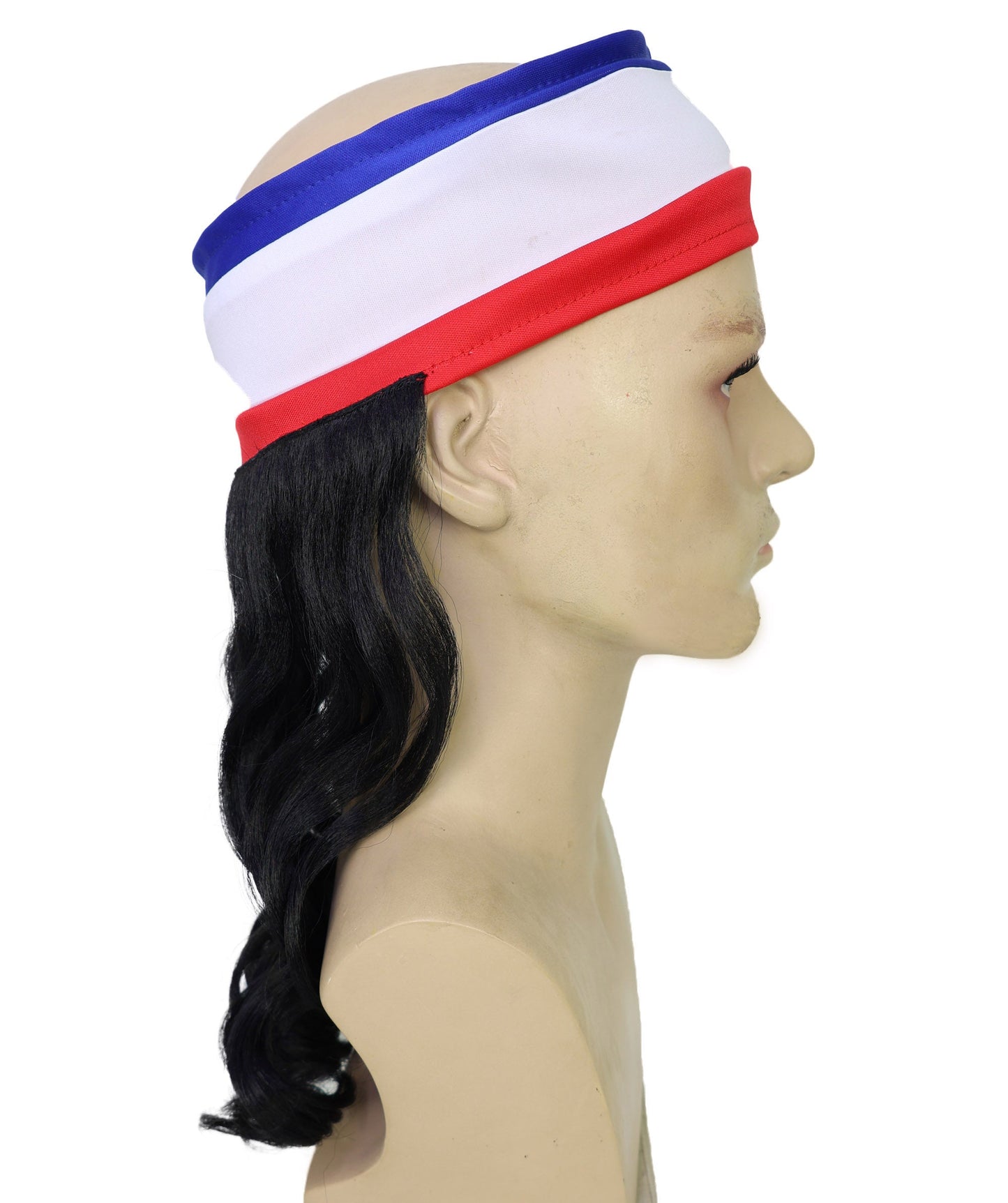 USA Flag Mullet Headband Wig for Men | Red White Blue Hair with Built-In Stretch Band | Funny Costume Accessory for Parties, BBQs, Tailgates