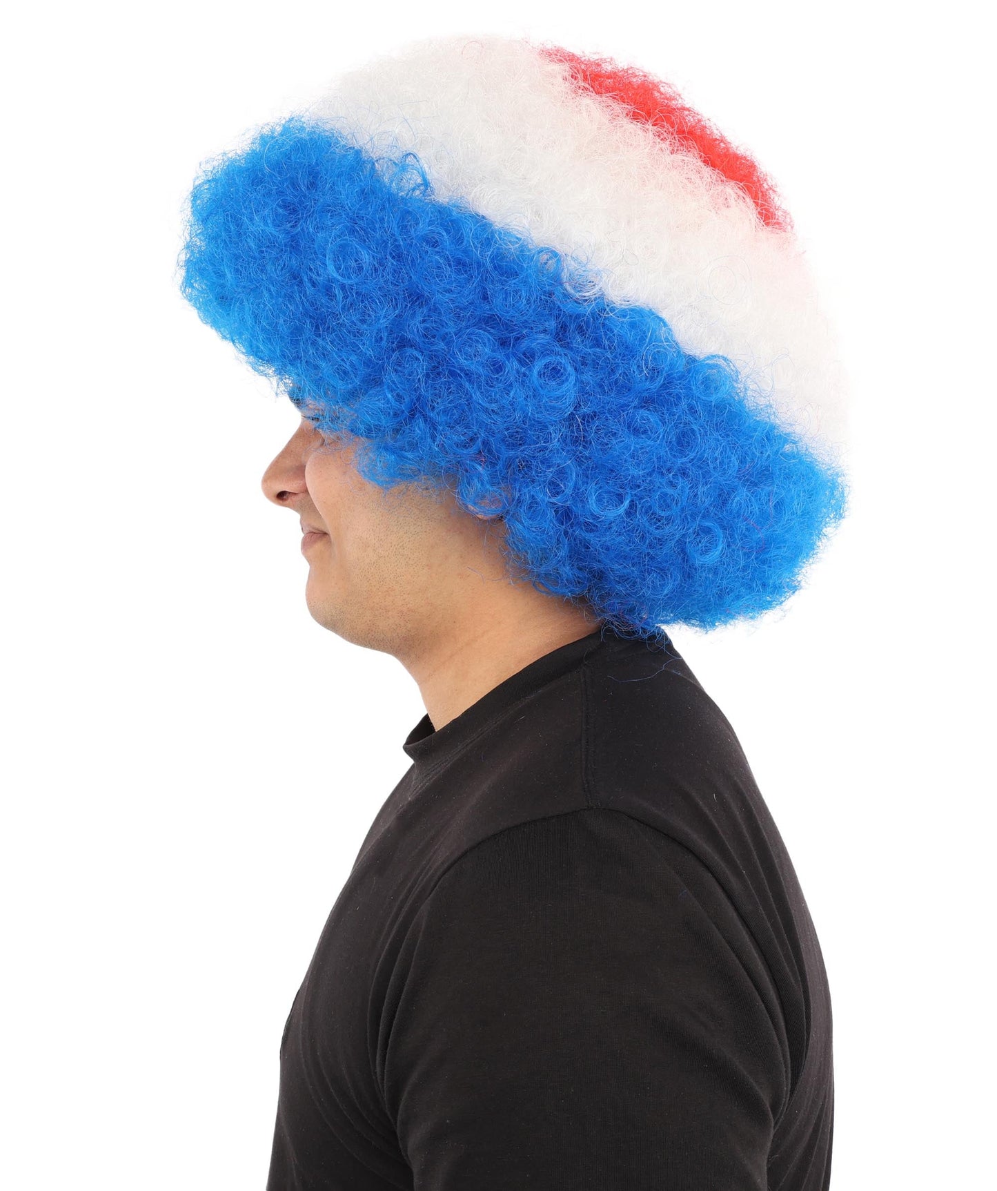 HPO Adult Tricolor Afro Style Netherlands Flag Wig | Flame-retardant Synthetic Fiber with Capless Construction | Ideal for Party, Halloween, Cosplay, Theater, Drag, Performance, Costume Events