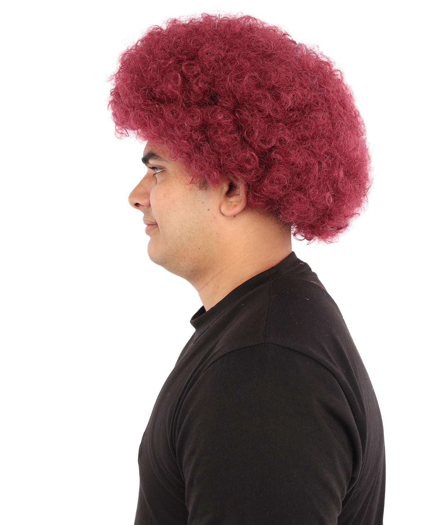 HPO Adult Unisex Qatar Flag-Inspired Curly Maroon & White Sport Clown Wig – Voluminous Curl with Standard Cap | National Colors for Sports, Festivals & Cosplay