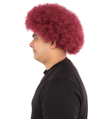 HPO Adult Unisex Qatar Flag-Inspired Curly Maroon & White Sport Clown Wig – Voluminous Curl with Standard Cap | National Colors for Sports, Festivals & Cosplay