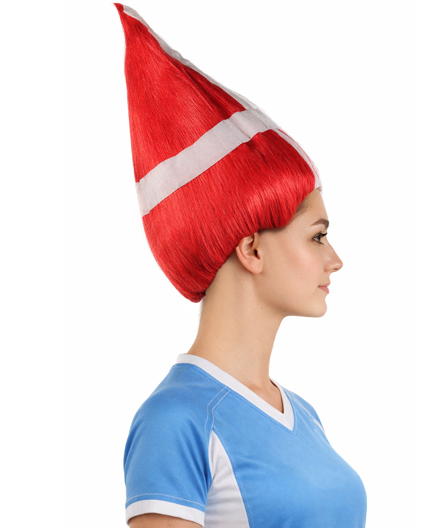 Denmark Flag Sports Troll Red & White Wig