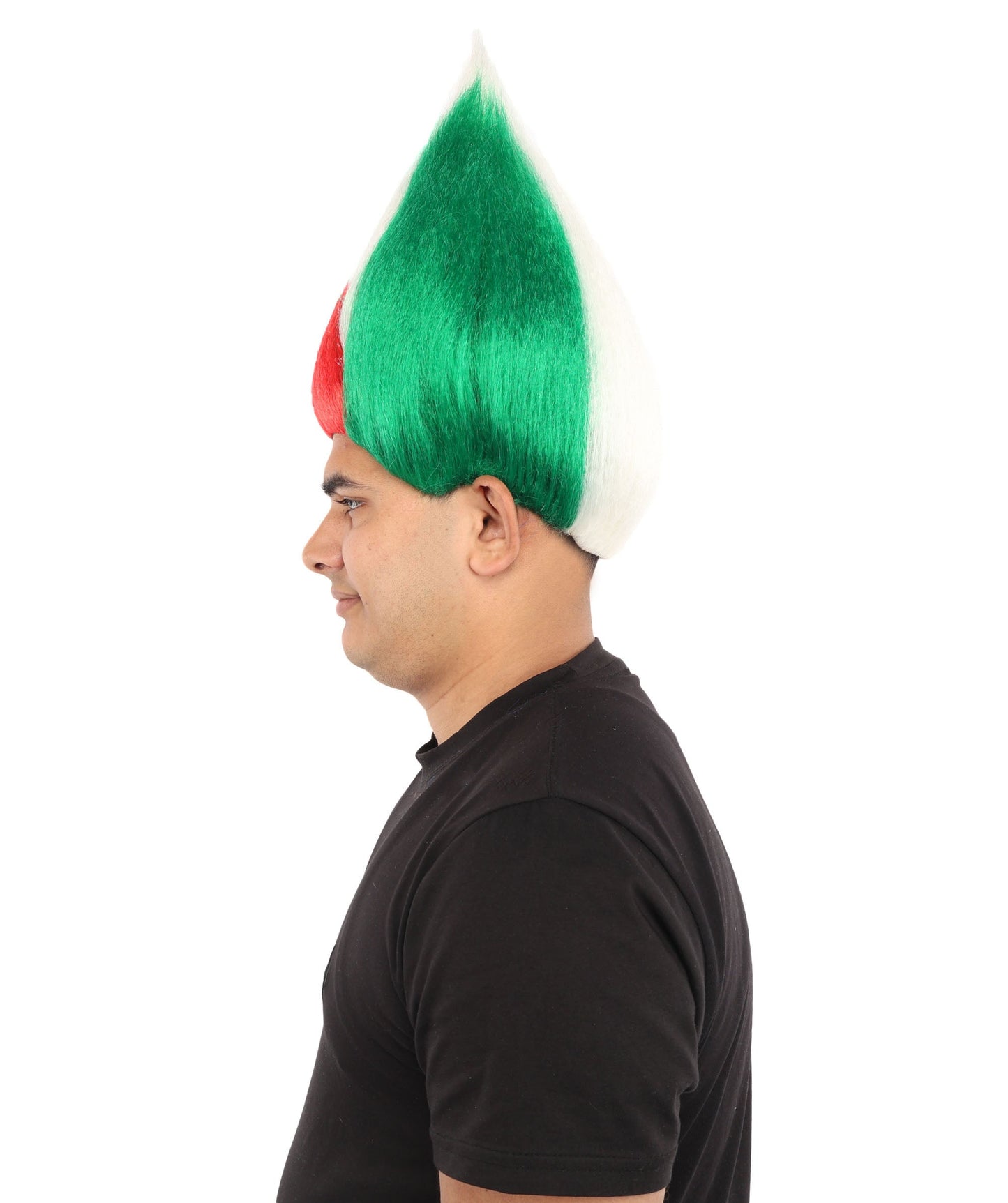 HPO Adult Unisex Jordan Flag Inspired Troll Wig – Tall Spiky Red, Black, and Green Hairpiece | Ideal  for Sport National Events & Parties
