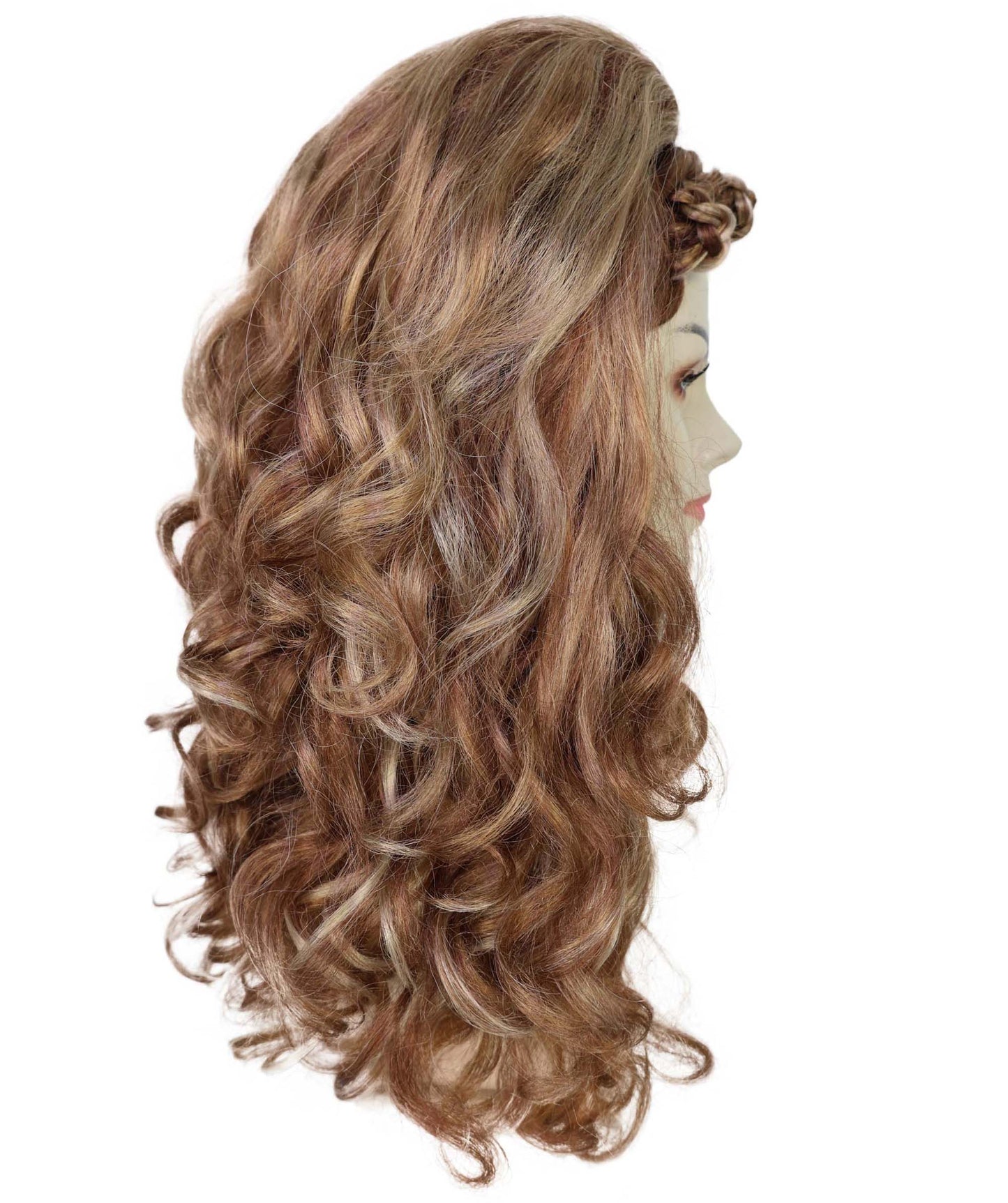 HPO Adult Women's Drag Queen Inspired Long Voluminous Multiple color Wig with Front Braid | Drag Queen & Performance Wig | Breathable Capless Cap
