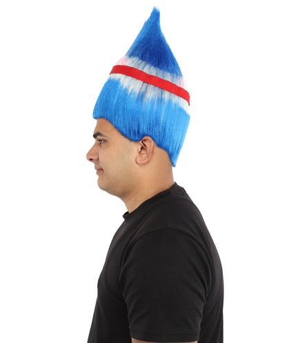 HPO Adult Unisex Cabo Verde Sports Troll Wig – Spiky Fan Wig in National Colors for Patriotic Events and Football Matches | Synthetic Fiber Headpiece with Capless Cap
