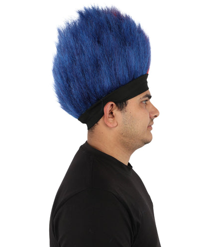 HPO Adult Men's Red and Blue Mohawk Wig | Tall Spiky Texture Flame-retardant Synthetic Fiber Headband Design | Halloween Themed Party Championship Parade Accessory