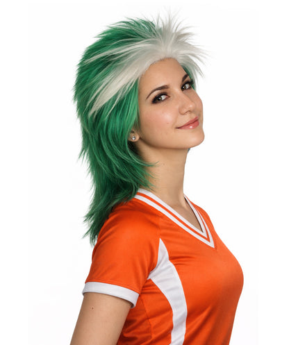 Saudi Arabia Flag 80's Mullet White and Green Wig