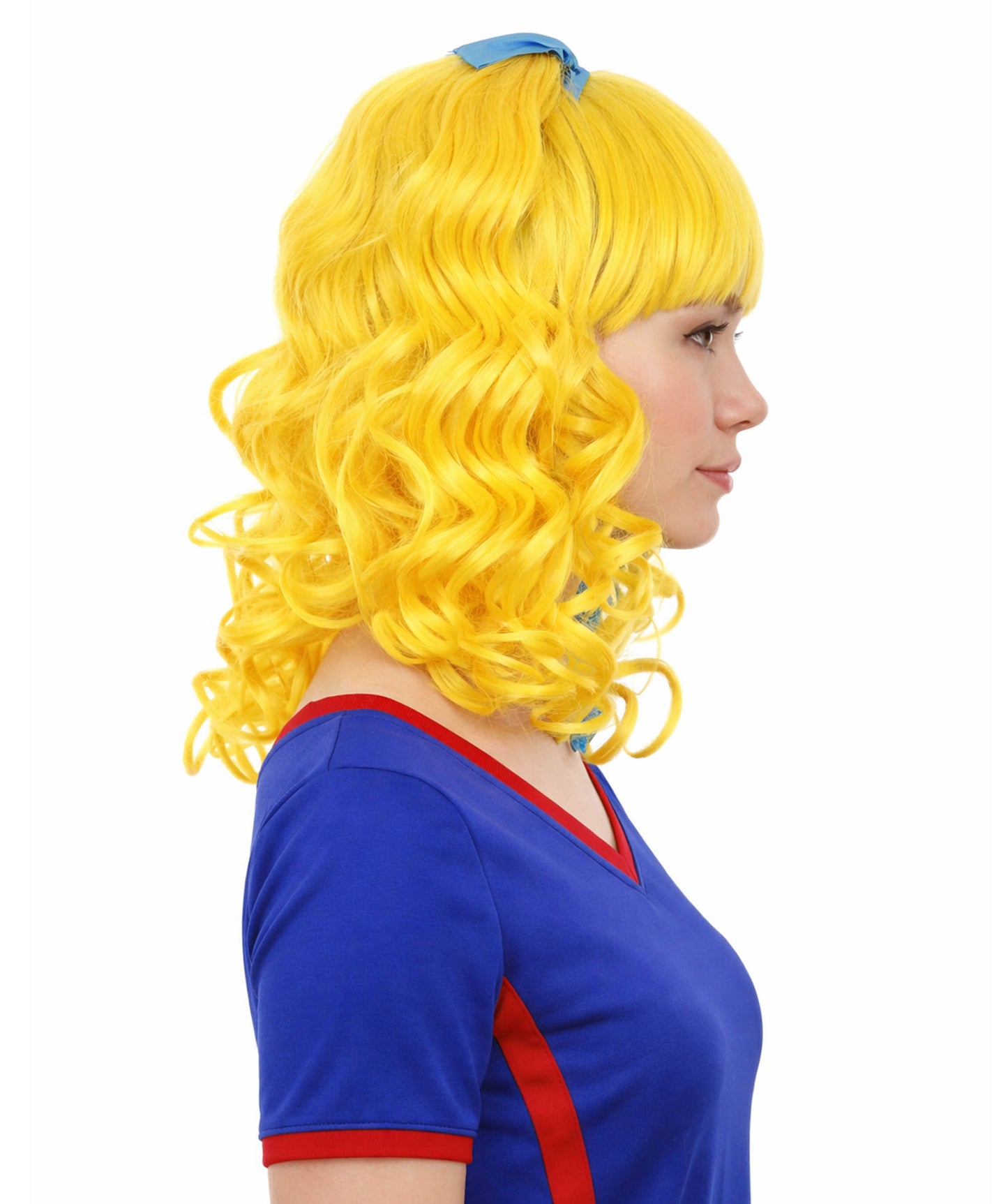 Bright Night Blue & Yellow Curly Wig | Cosplay Halloween Wig | Premium Breathable Capless Cap