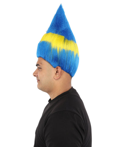HPO Adult Unisex Curacao Flag Multicolor Troll Wig | 15 Inch Upright Spiked Texture Breathable Fit | Sports Event National Holiday Parade Soccer Match Fan Gear