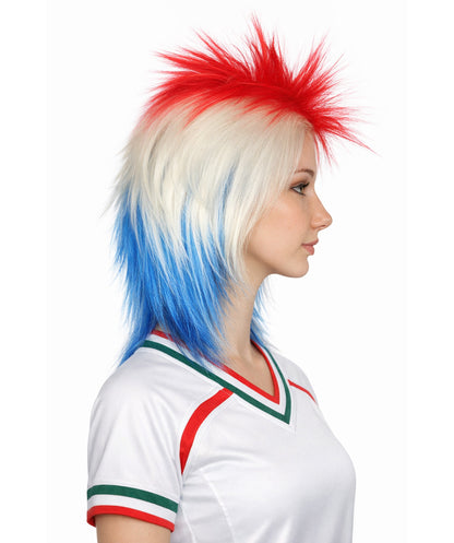 Costa Rica Flag 80's Mullet Multicolor Wig