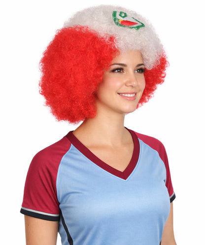 Peru Flag Afro Red and White Wig