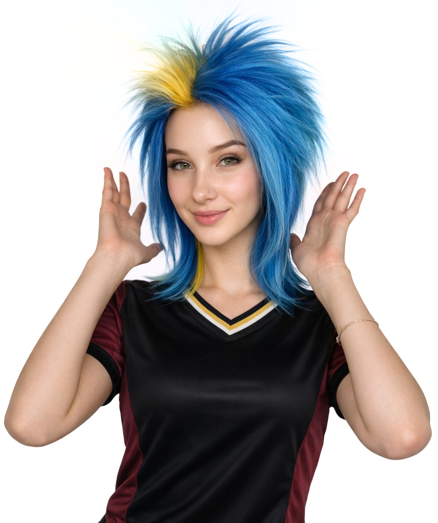 Sweden Flag 80's  Mullet Blue and Yellow Wig