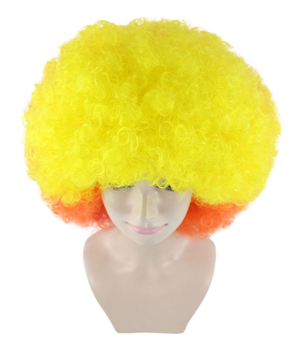 Clown Afro Unisex Wig | Jumbo Super Size Yellow Orange Character Cosplay Halloween Wig | Premium Breathable Capless Cap
