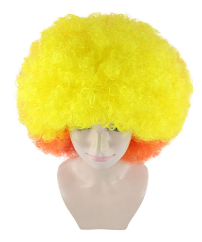 Clown Afro Unisex Wig | Jumbo Super Size Yellow Orange Character Cosplay Halloween Wig | Premium Breathable Capless Cap
