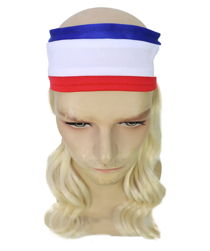 USA Flag Mullet Headband Wig for Men | Red White Blue Hair with Built-In Stretch Band | Funny Costume Accessory for Parties, BBQs, Tailgates
