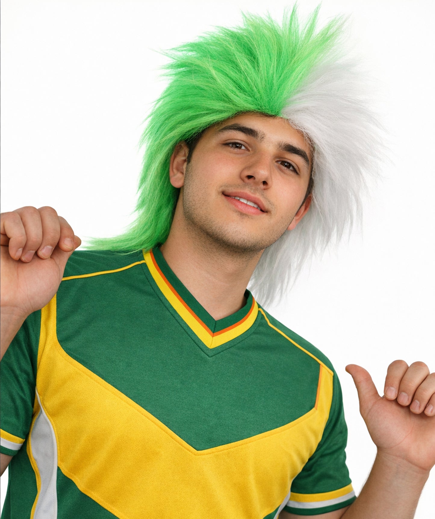 Green and White Split Color Spiky Mullet Style Sports Wig |