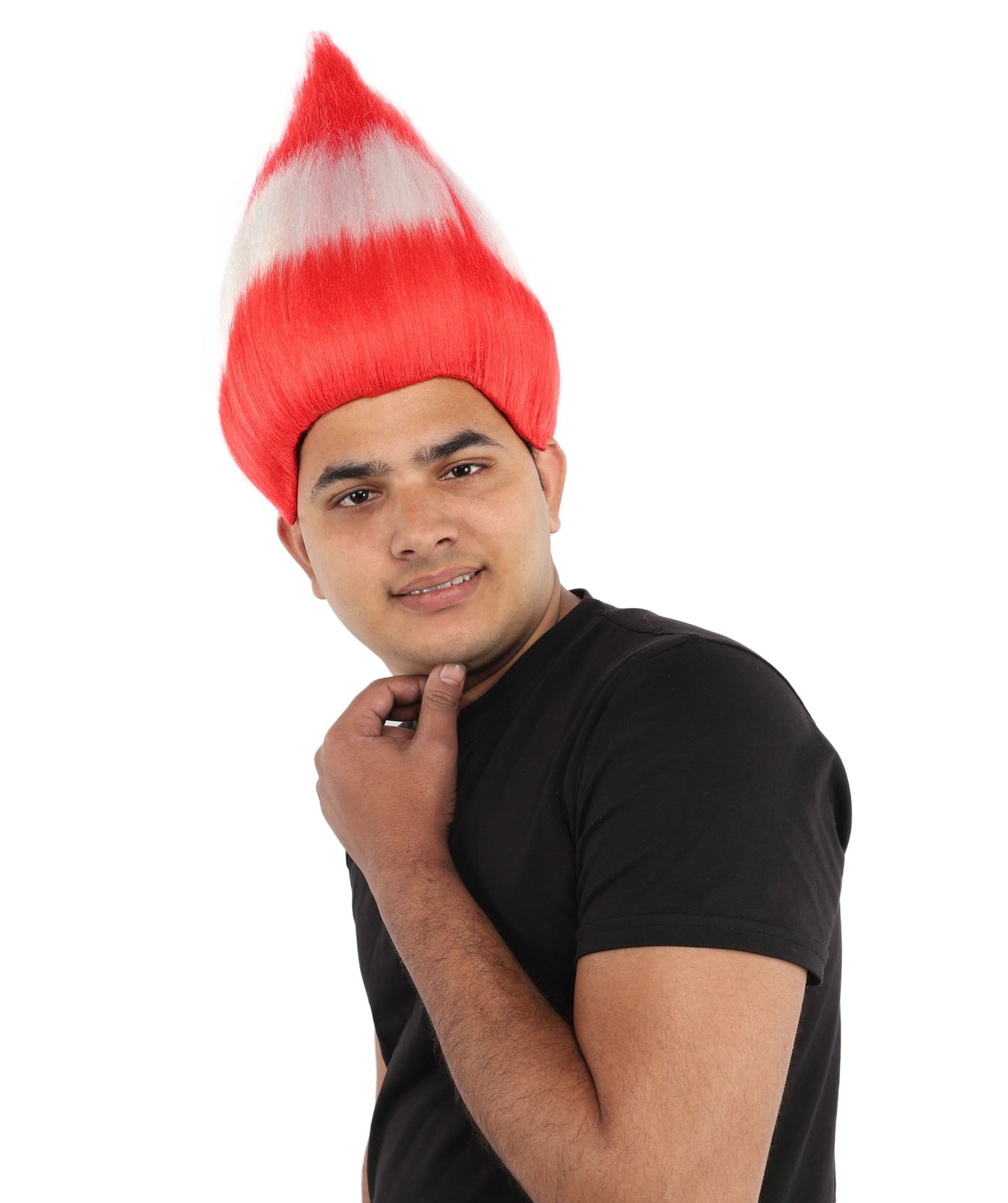 HPO Adult Austria Flag Troll Wig | 15 Inch Upright Spiked Red White Stripe Design | Sports Event National Holiday Parade Soccer Match Fan Gear