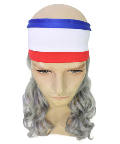 USA Flag Mullet Headband Wig for Men | Red White Blue Hair with Built-In Stretch Band | Funny Costume Accessory for Parties, BBQs, Tailgates